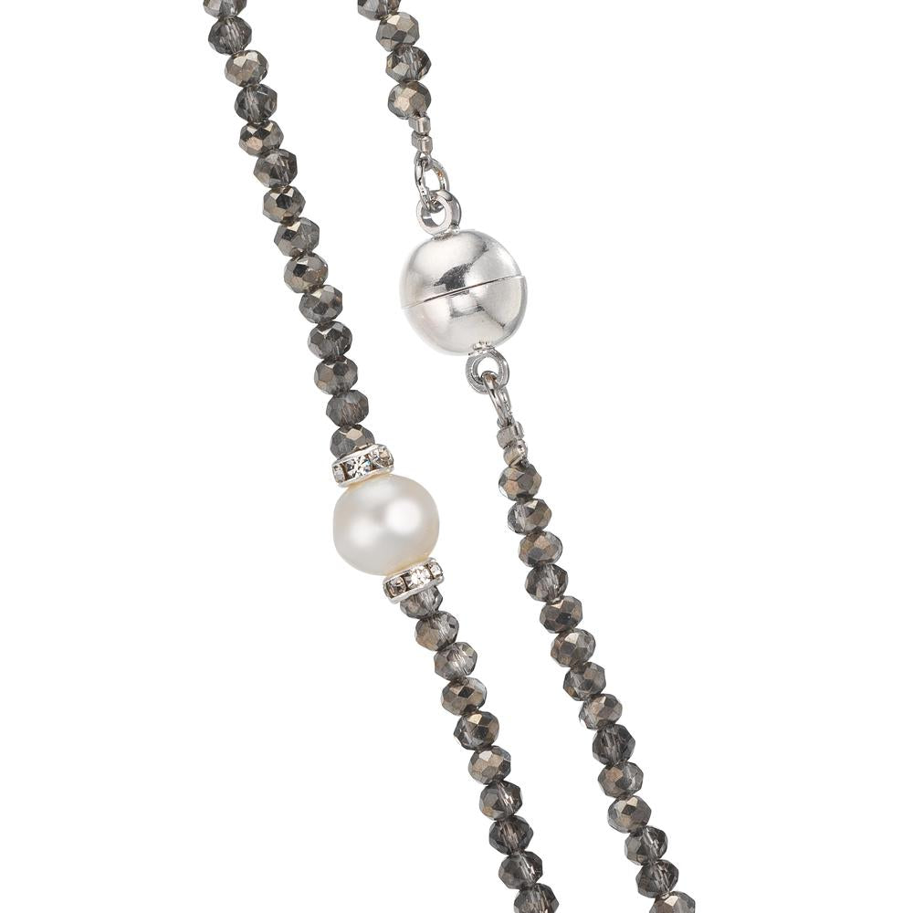 Collier Edelstahl Kristall grau Süsswasserzuchtperlen 6.5-7 mm 43 cm