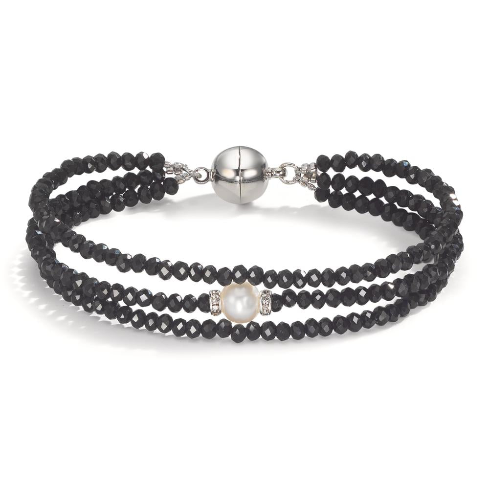 Armband Edelstahl Kristall schwarz Süsswasserzuchtperlen 7-7.5 mm
