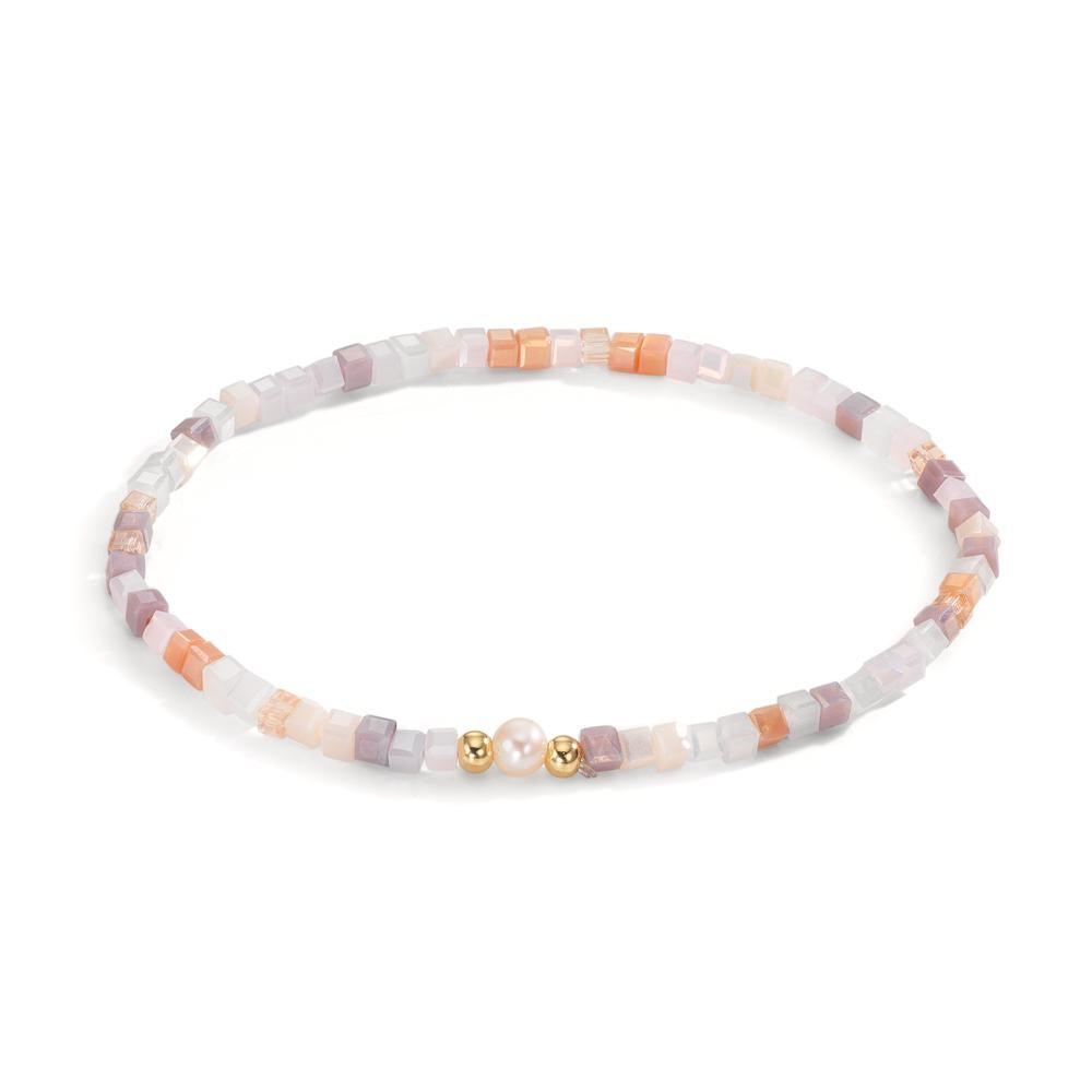 Armband Edelstahl Kristall rosa gelb IP beschichtet Süsswasserzuchtperlen 4-4.5 mm