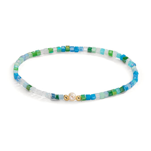 Armband Edelstahl Kristall gelb IP beschichtet Süsswasserzuchtperlen 4-4.5 mm 17 cm