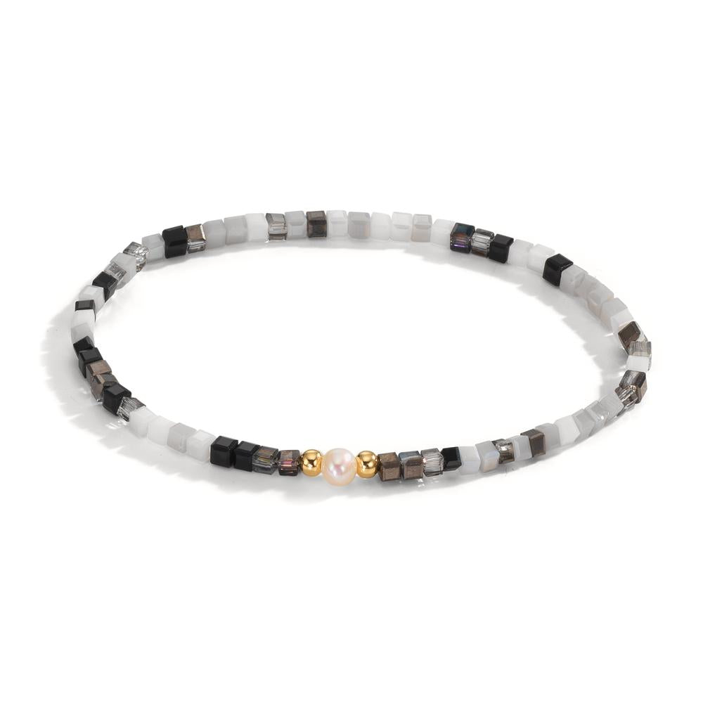 Armband Edelstahl Kristall gelb IP beschichtet Süsswasserzuchtperlen 4-4.5 mm 17 cm