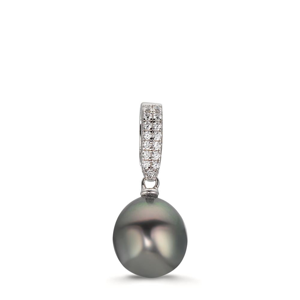 Anhänger Silber Zirkonia 20 Steine rhodiniert Tahitiperlen 10-11 mm