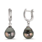 Klappcreolen Silber rhodiniert Tahitiperle, 2 Perlen 9-10 mm