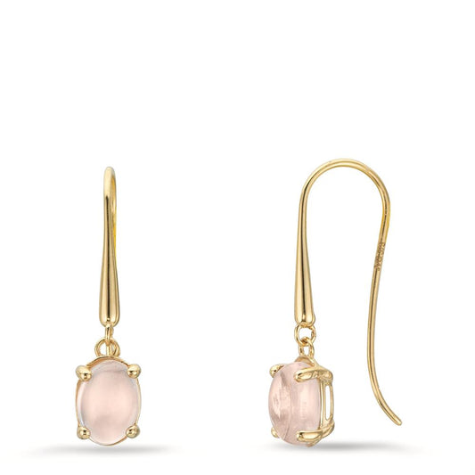Ohrhänger 375/9 K Gelbgold Quarz rosa, 2 Steine