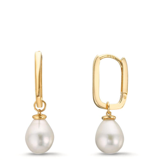 Klappcreolen 375/9 K Gelbgold Süsswasserzuchtperle, 2 Perlen, 6.5 mm