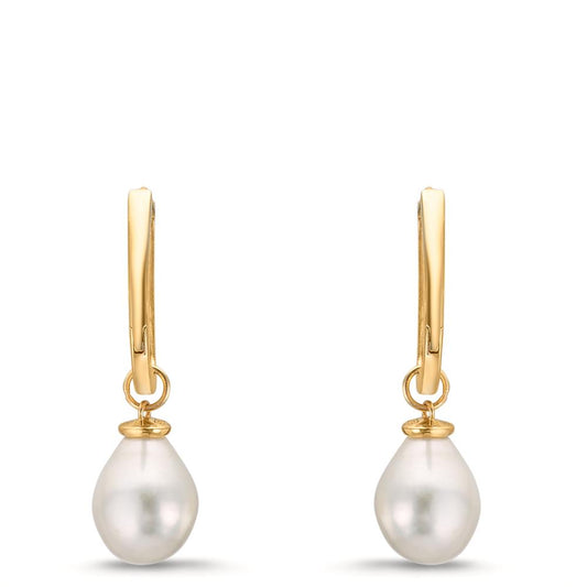 Klappcreolen 375/9 K Gelbgold Süsswasserzuchtperle, 2 Perlen, 6.5 mm