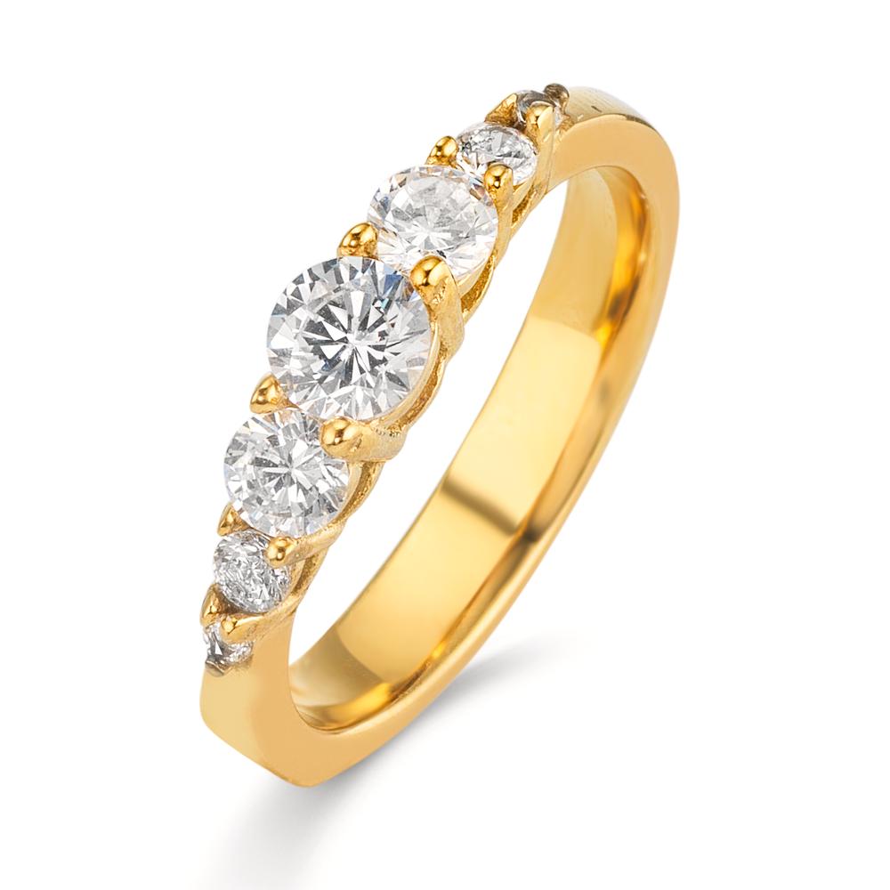 Fingerring Edelstahl Zirkonia weiss, 7 Steine gelb IP beschichtet