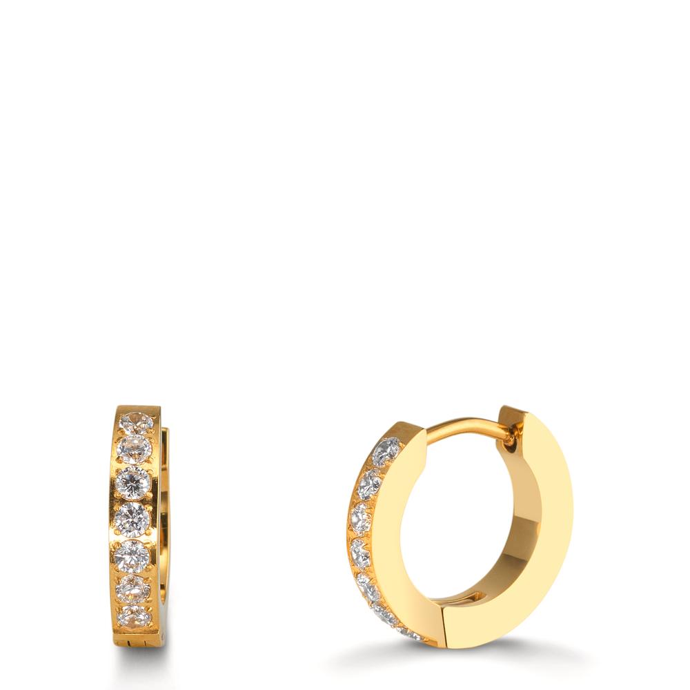 Klappcreolen Edelstahl Zirkonia weiss, 14 Steine gelb IP beschichtet