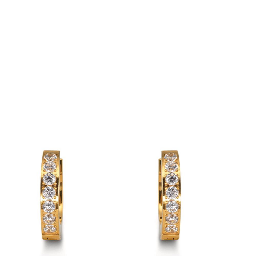 Klappcreolen Edelstahl Zirkonia weiss, 14 Steine gelb IP beschichtet