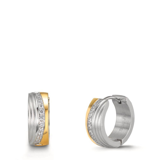 Klappcreolen Edelstahl Zirkonia weiss, 24 Steine bicolor IP beschichtet