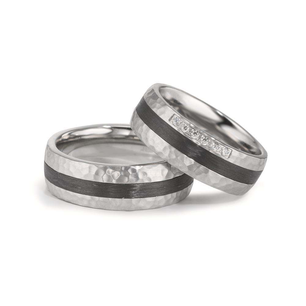 Partnerring Edelstahl, Carbon Zirkonia weiss, 6 Steine
