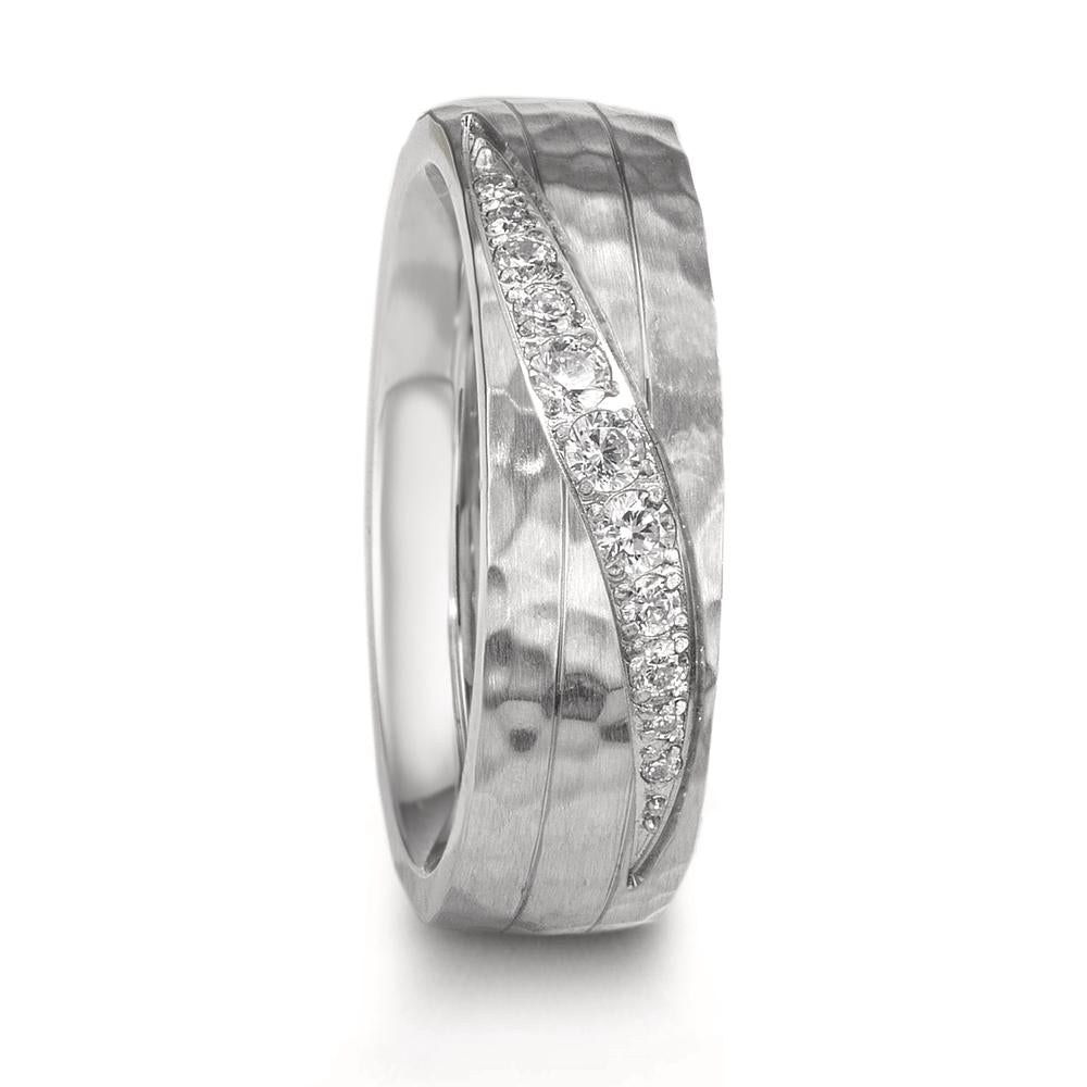 Partnerring Edelstahl Zirkonia weiss, 11 Steine