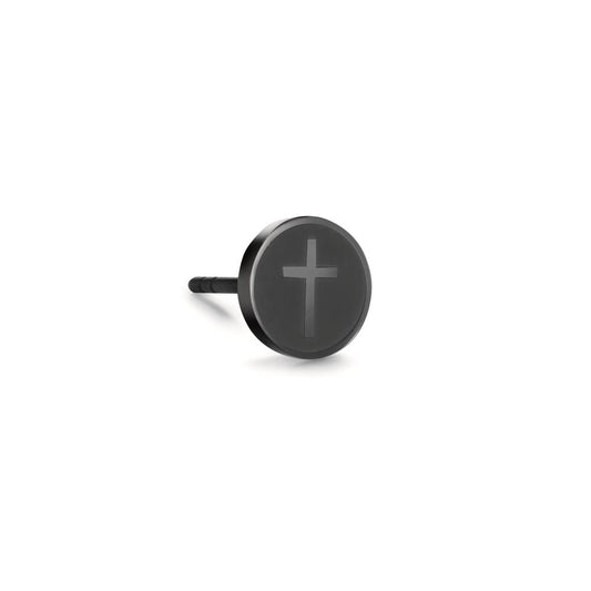 Ohrstecker 1 Stk Edelstahl schwarz IP beschichtet Kreuz Ø8 mm