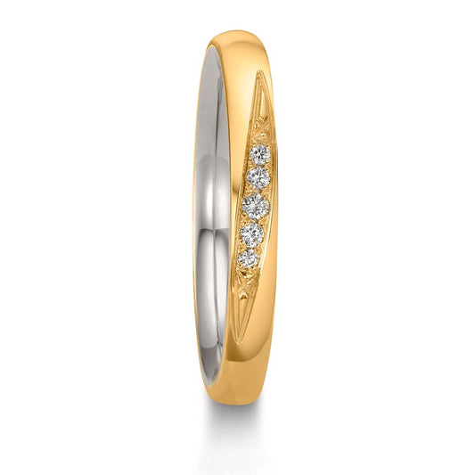 Partnerring 750/18 K Gelbgold, 950 Platin Diamant 0.051 ct, 5 Steine, w-si