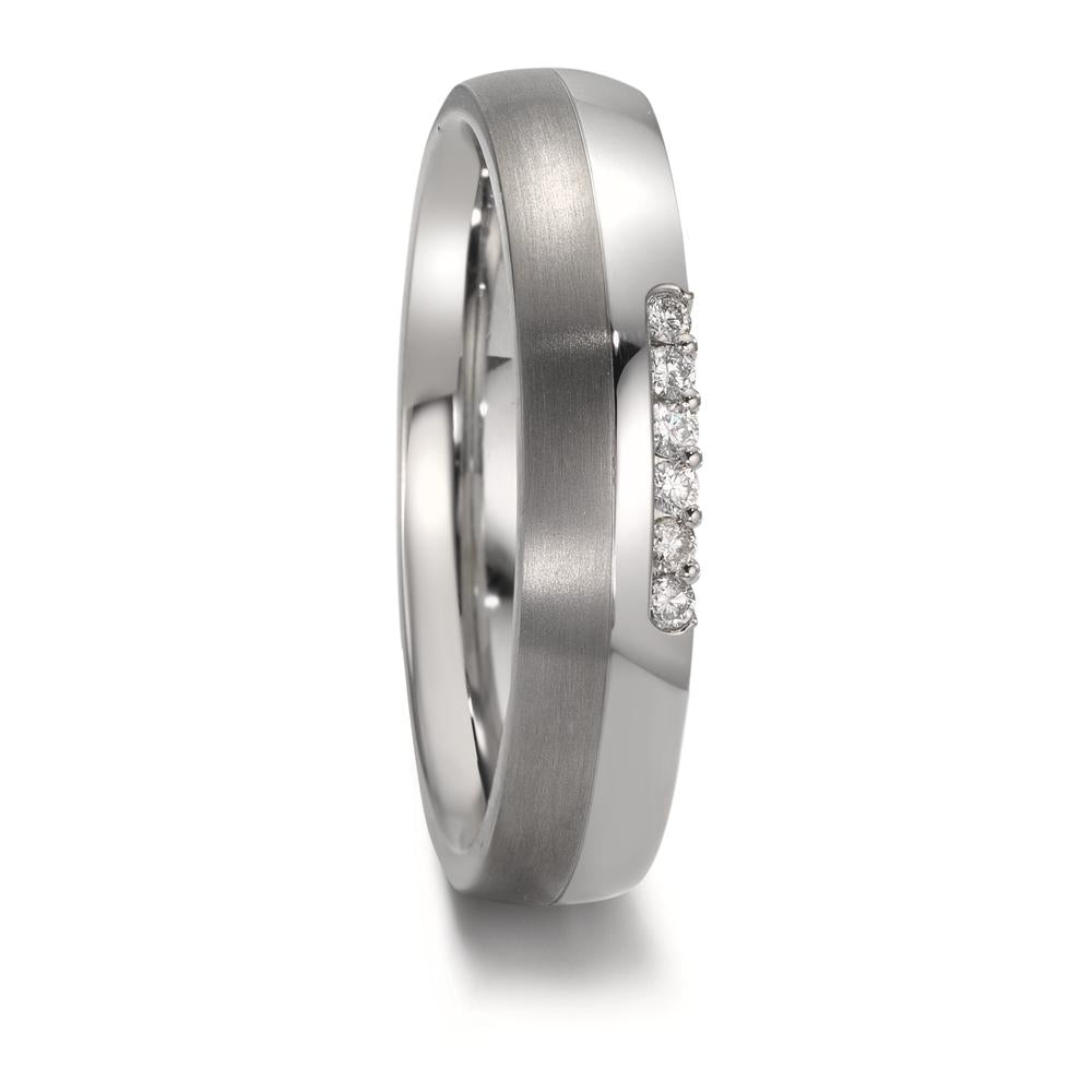 Partnerring Edelstahl, Titan Diamant 0.09 ct, 6 Steine, w-si