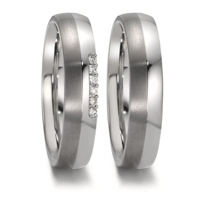 Partnerring Edelstahl, Titan Diamant 0.09 ct, 6 Steine, w-si