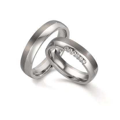Partnerring Edelstahl, Titan Diamant 0.09 ct, 6 Steine, w-si