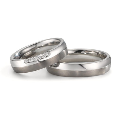 Partnerring Edelstahl, Titan Diamant 0.09 ct, 6 Steine, w-si