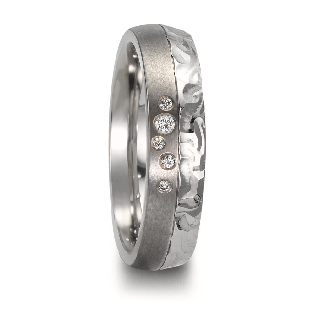 Partnerring Edelstahl, Titan Diamant 0.05 ct, 5 Steine, w-si
