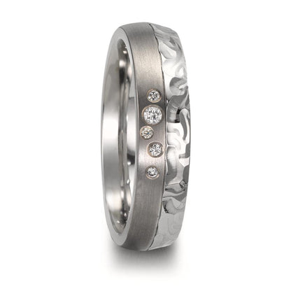 Partnerring Edelstahl, Titan Diamant 0.05 ct, 5 Steine, w-si