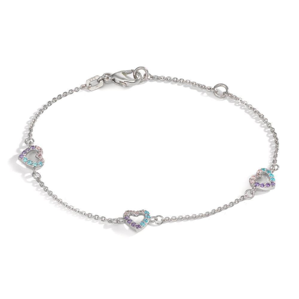 Armband Silber Zirkonia bunt rhodiniert Herz 14-16 cm verstellbar