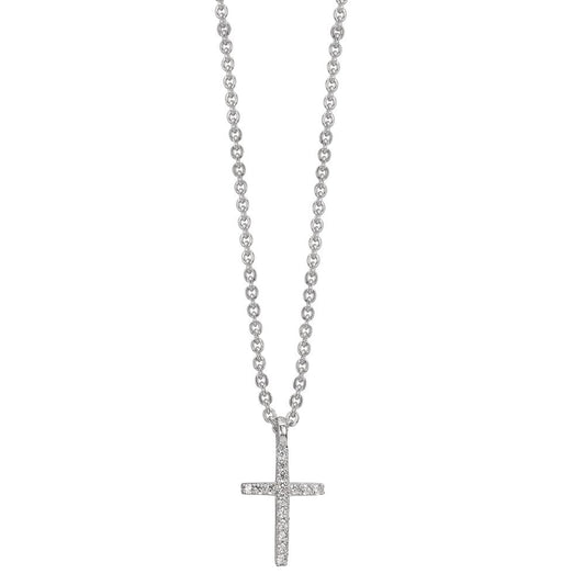 Collier Silber Zirkonia 16 Steine rhodiniert Kreuz 38-42 cm verstellbar