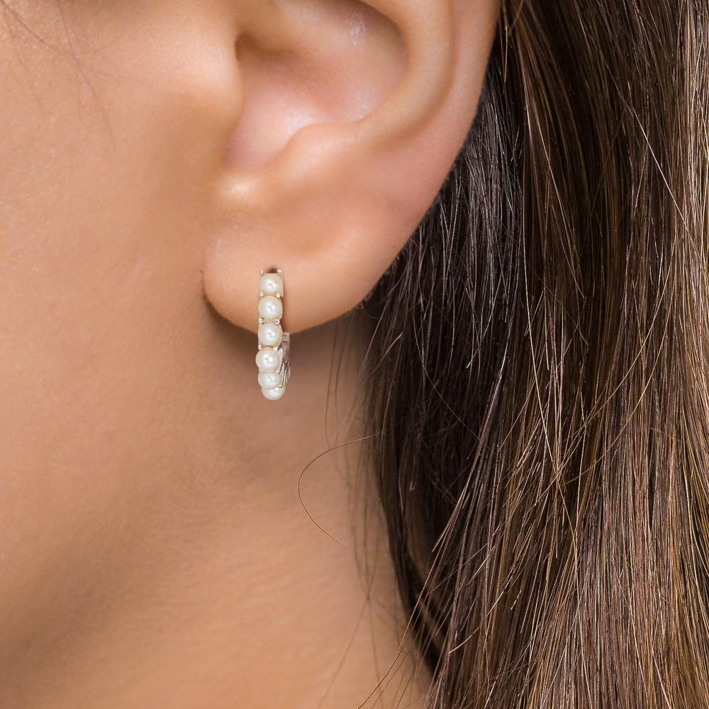 Klappcreolen Silber rhodiniert Süsswasserzuchtperle, 16 Perlen, 2.5 mm