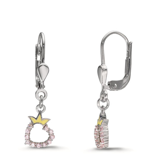 Ohrhänger Silber Zirkonia rosa rhodiniert Herz mit Krone