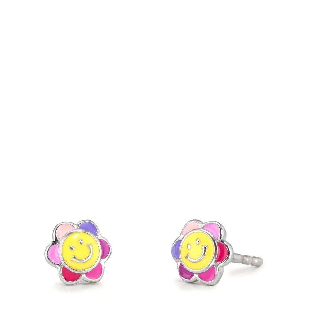 Ohrstecker Silber rhodiniert Smiley Ø6 mm