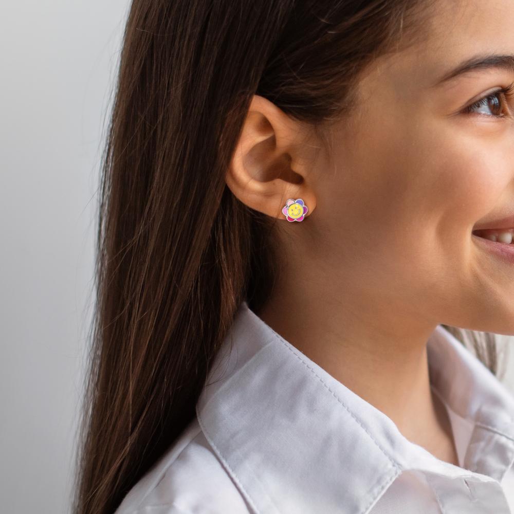 Ohrstecker Silber rhodiniert Smiley Ø6 mm