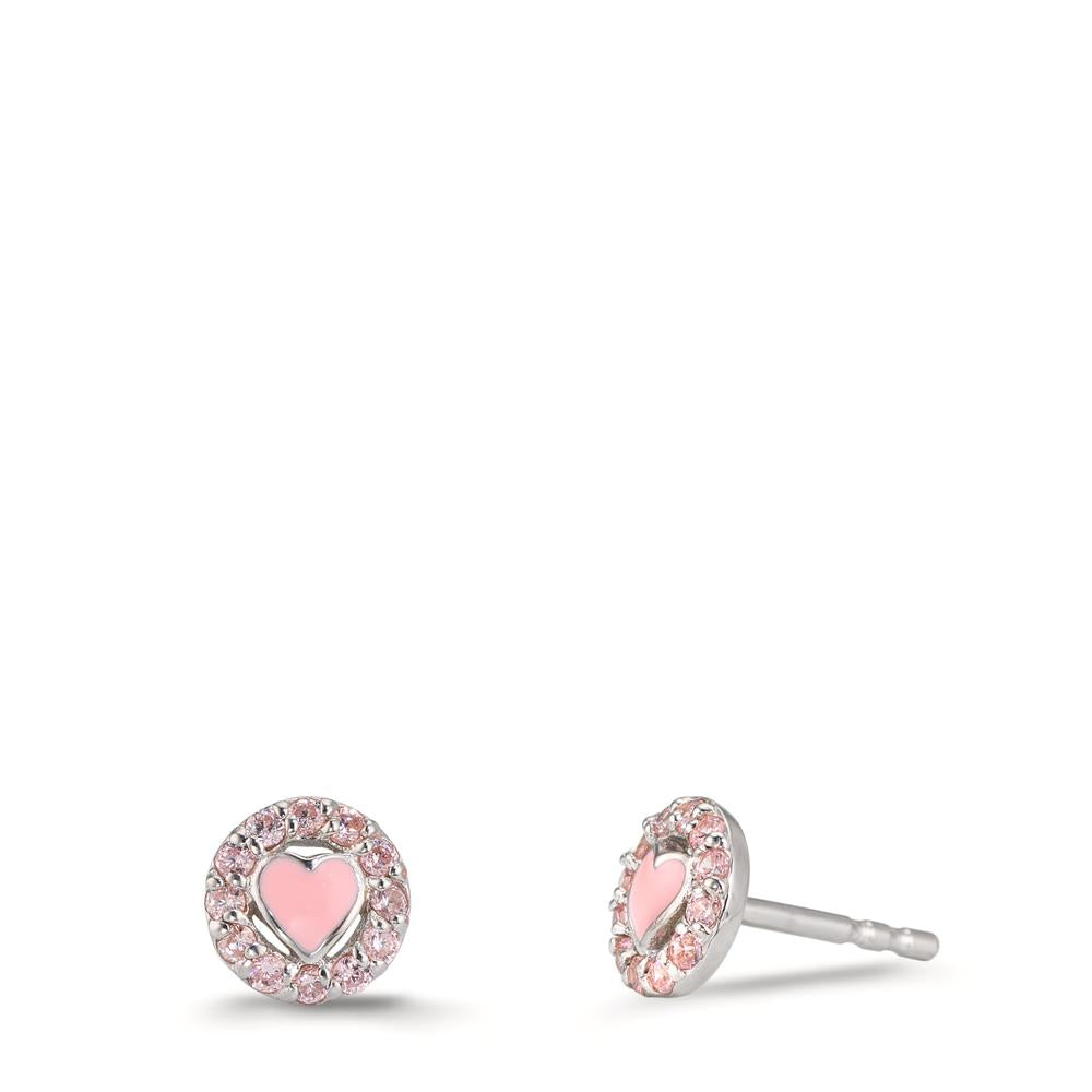 Ohrstecker Silber Zirkonia rosa rhodiniert Herz Ø6.5 mm