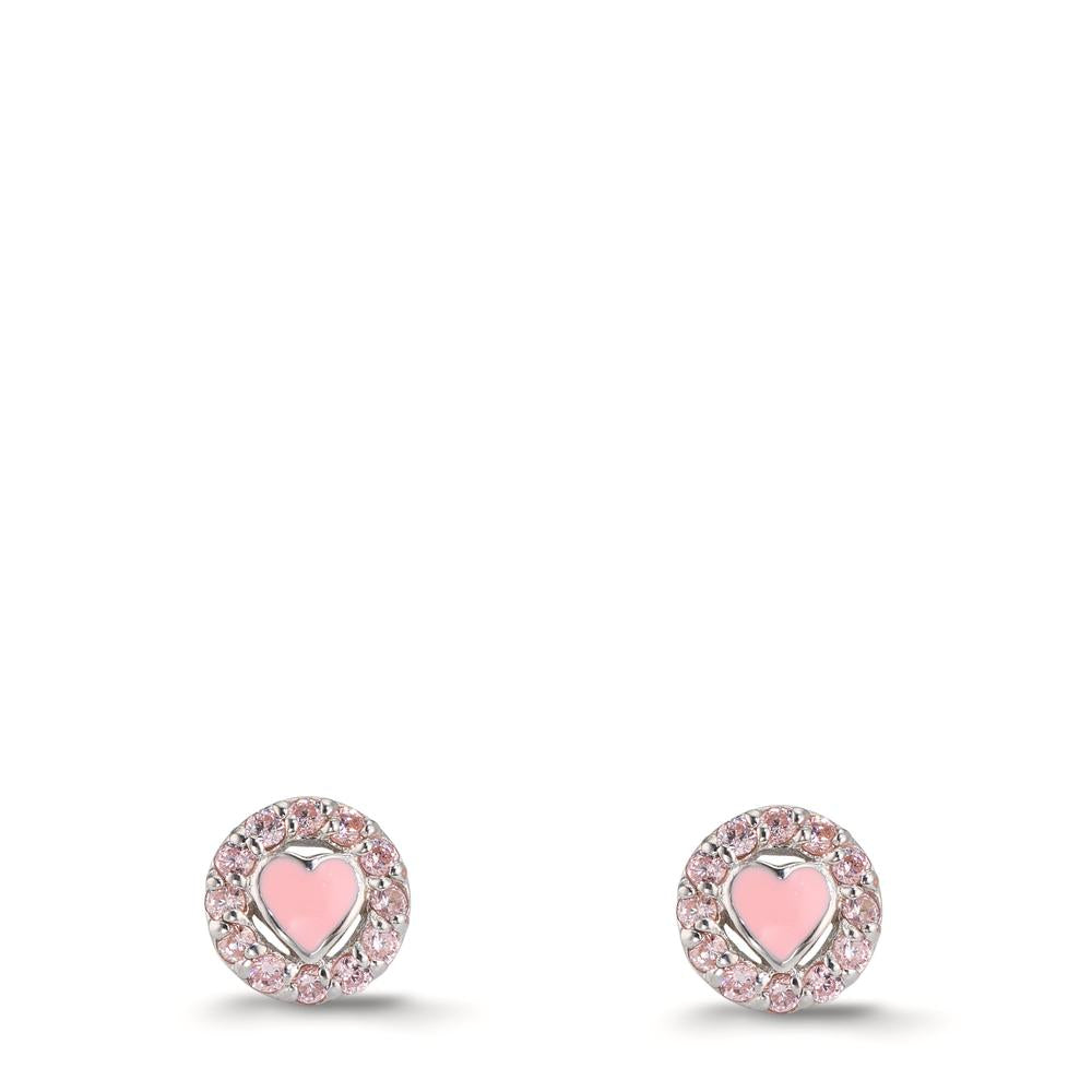 Ohrstecker Silber Zirkonia rosa rhodiniert Herz Ø6.5 mm