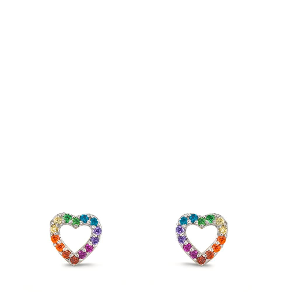 Ohrstecker Silber Zirkonia regenbogenfarbig rhodiniert Herz Ø6 mm