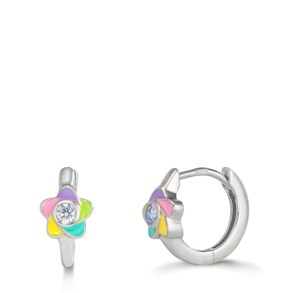 Klappcreolen Silber Zirkonia 2 Steine rhodiniert Blume