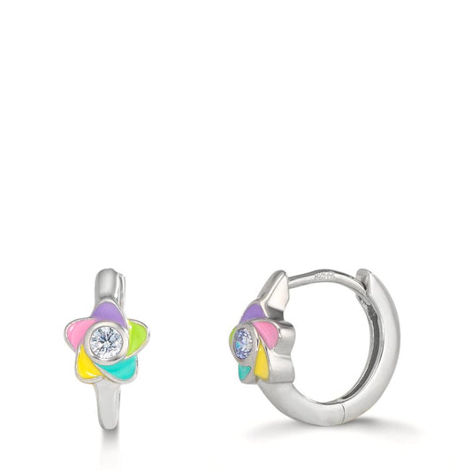 Klappcreolen Silber Zirkonia 2 Steine rhodiniert Blume