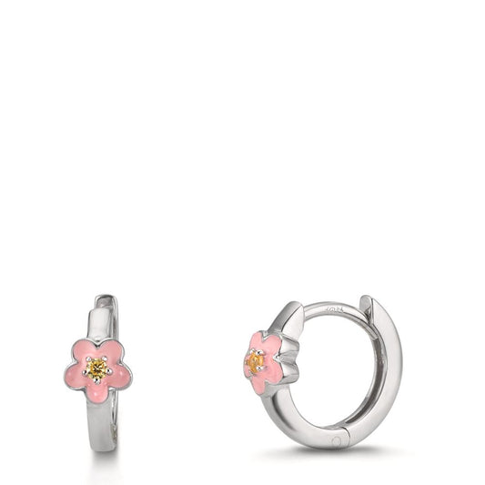 Klappcreolen Silber Zirkonia gelb, 2 Steine rhodiniert Blume