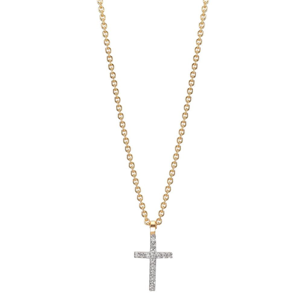 Collier 375/9 K Gelbgold Zirkonia 16 Steine Kreuz 38-42 cm verstellbar