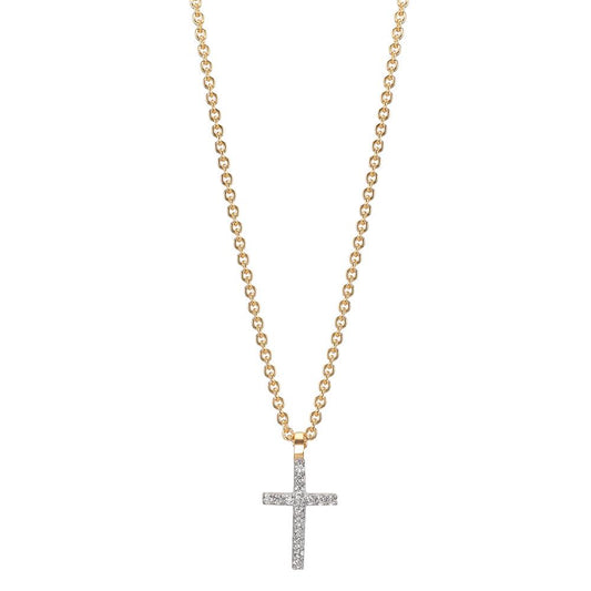 Collier 375/9 K Gelbgold Zirkonia 16 Steine Kreuz 38-42 cm verstellbar
