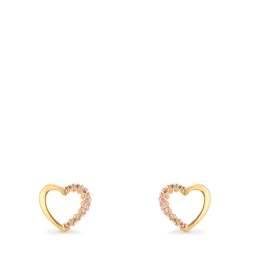 Ohrstecker 375/9 K Gelbgold Zirkonia rosa Herz Ø6.5 mm