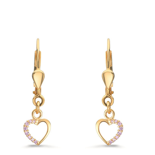 Ohrhänger 375/9 K Gelbgold Zirkonia rosa, rund