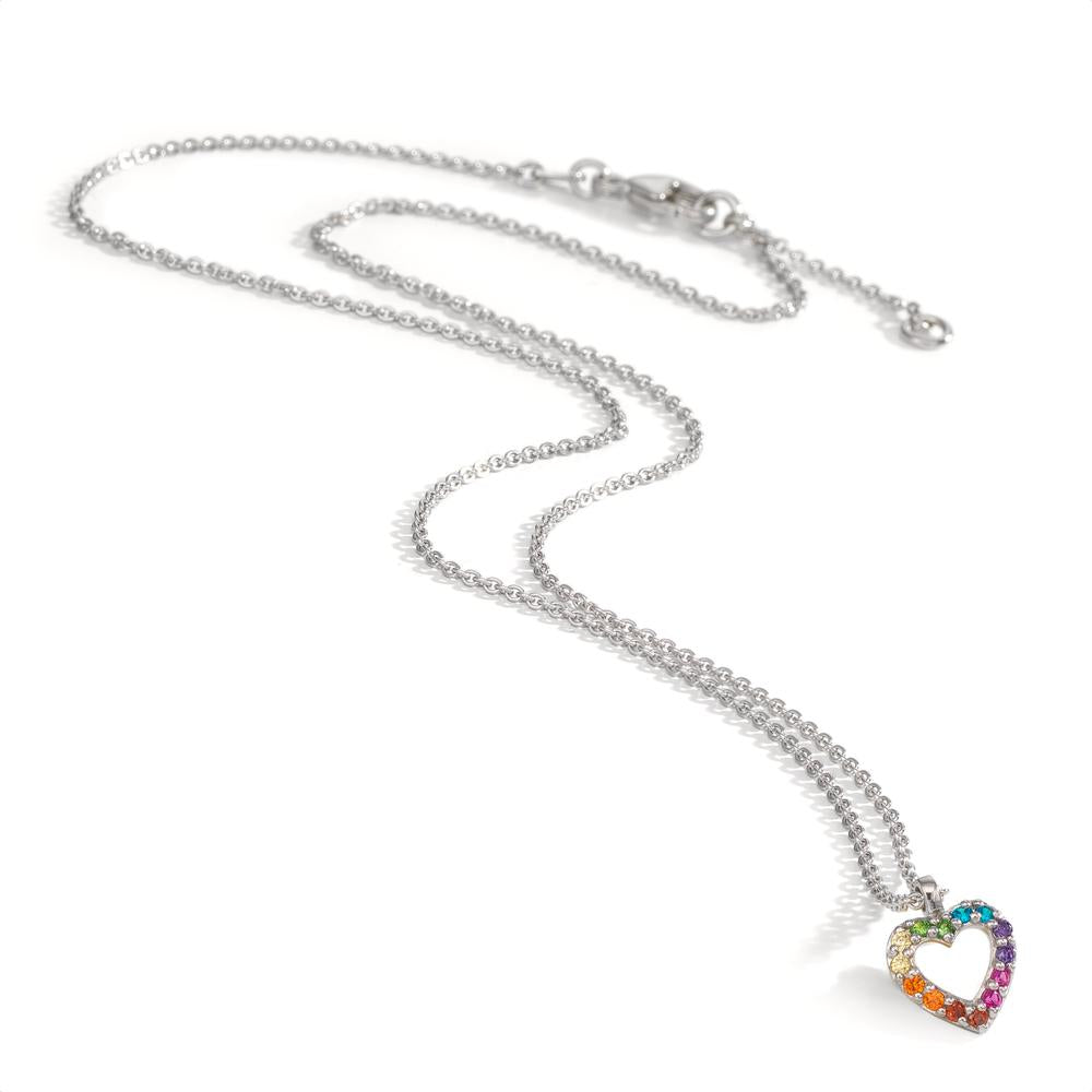 Halskette mit Anhänger Silber Zirkonia regenbogenfarbig rhodiniert Herz 36-38 cm verstellbar