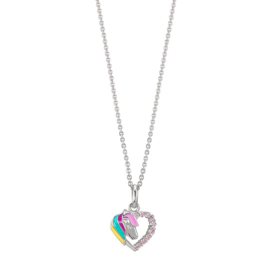 Halskette mit Anhänger Silber Zirkonia rosa rhodiniert Pferd 36-38 cm verstellbar