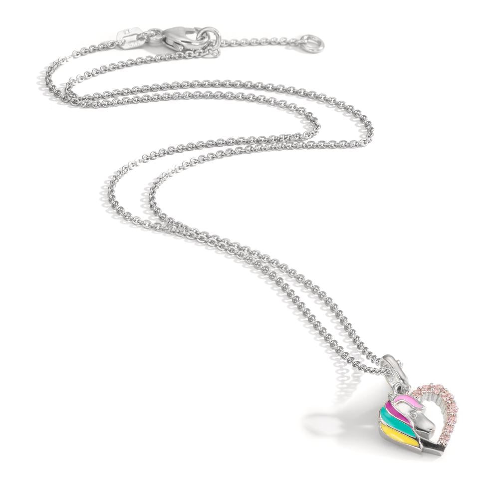 Halskette mit Anhänger Silber Zirkonia rosa rhodiniert Pferd 36-38 cm verstellbar