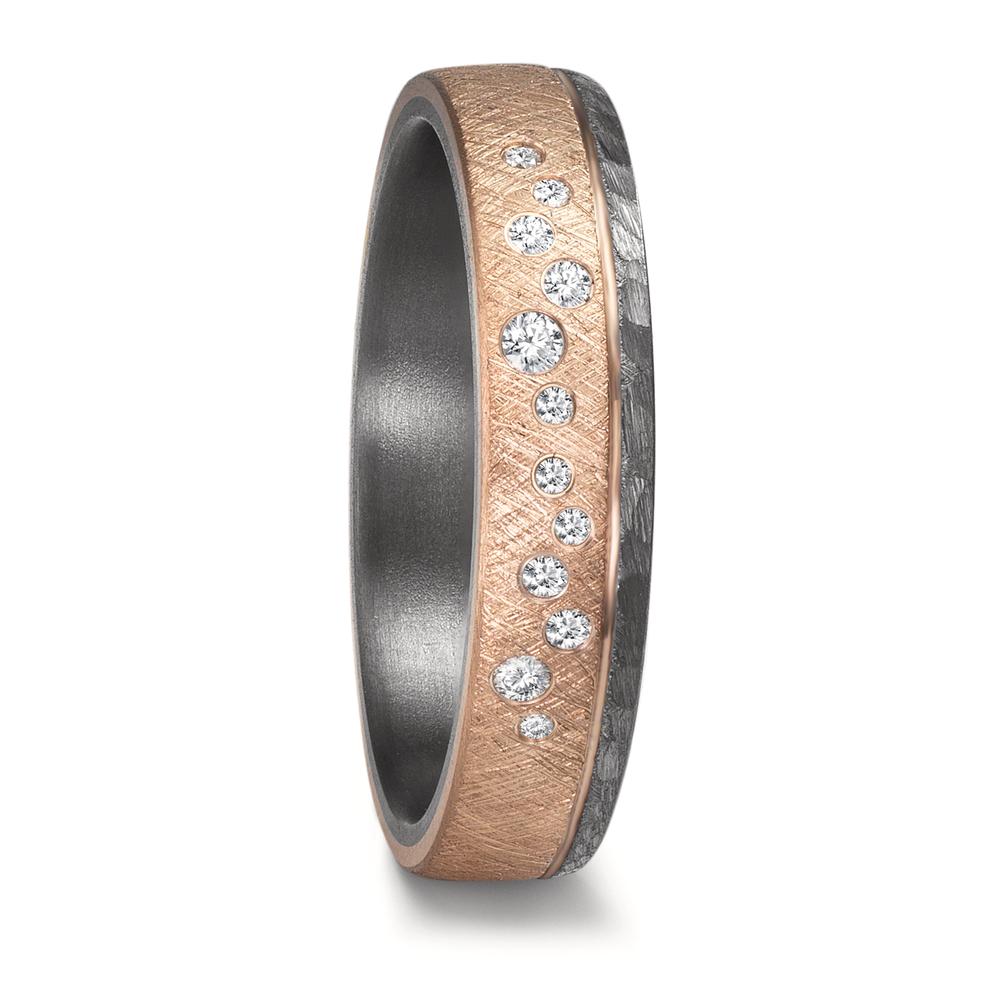 Partnerring 999 Tantal, 585/14 K Rosegold Diamant 0.105 ct, 12 Steine, w-si