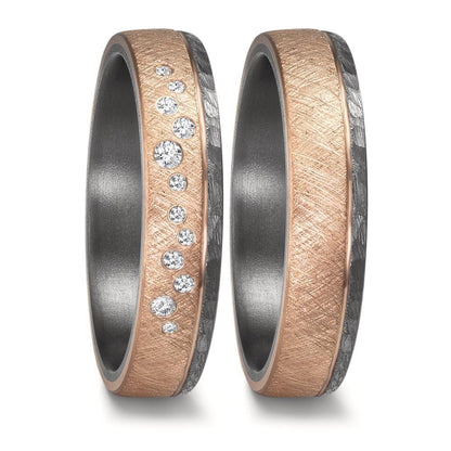 Partnerring 999 Tantal, 585/14 K Rosegold Diamant 0.105 ct, 12 Steine, w-si