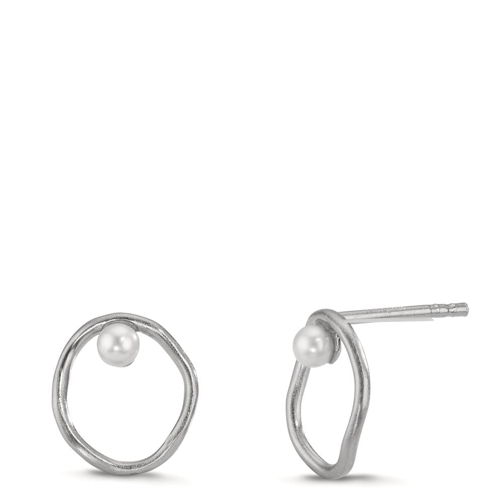 Ohrstecker Silber Süsswasserzuchtperle weiss, 2 Perlen, 3 mm Ø11 mm