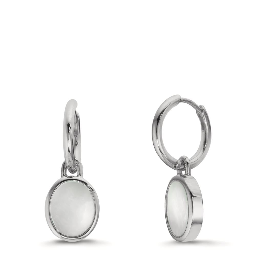 Creolen mit Einhänger Silber Perlmutt weiss, 2 Perlen 9-9.5 mm Ø14 mm