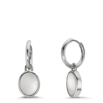 Creolen mit Einhänger Silber Perlmutt weiss, 2 Perlen 9-9.5 mm Ø14 mm