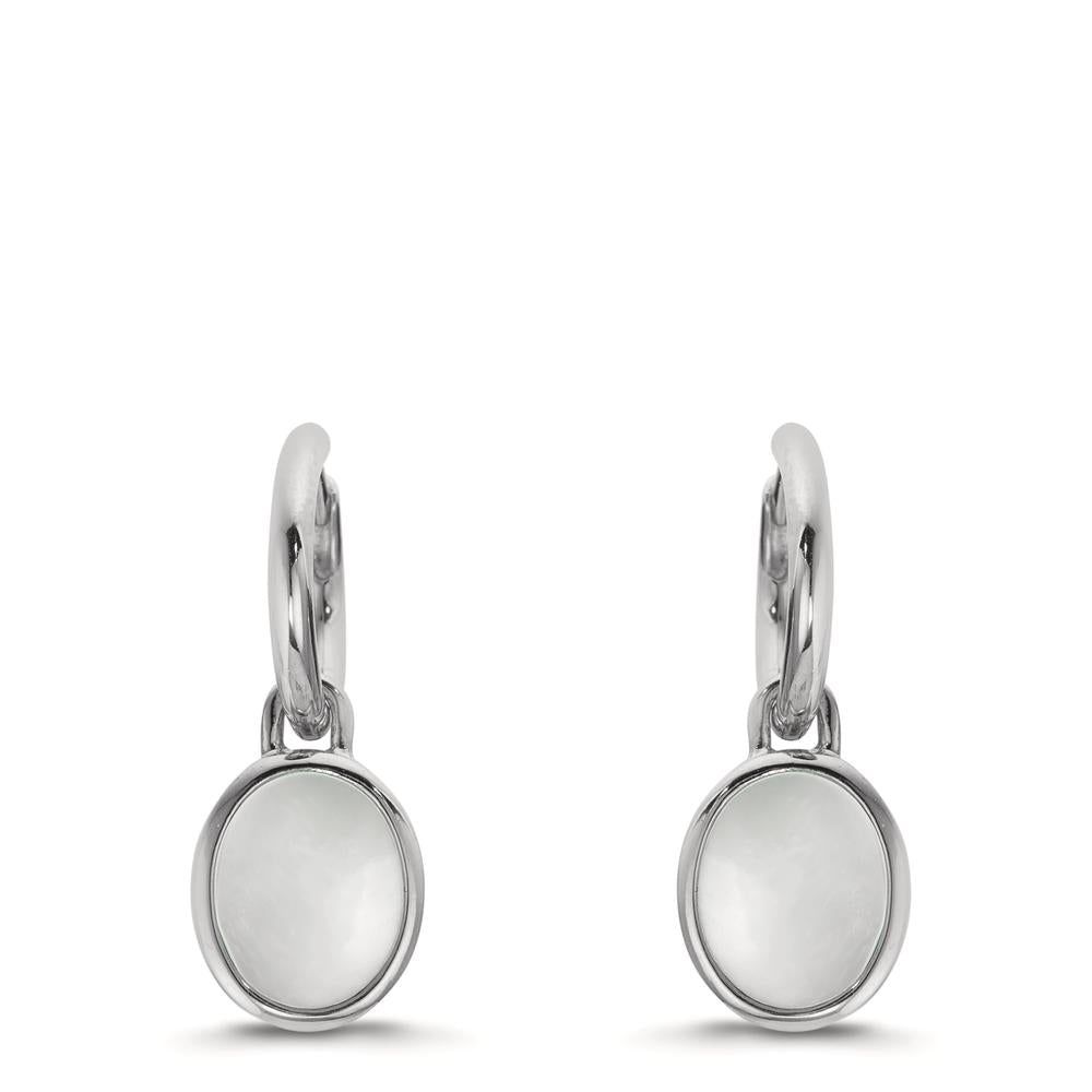 Creolen mit Einhänger Silber Perlmutt weiss, 2 Perlen 9-9.5 mm Ø14 mm
