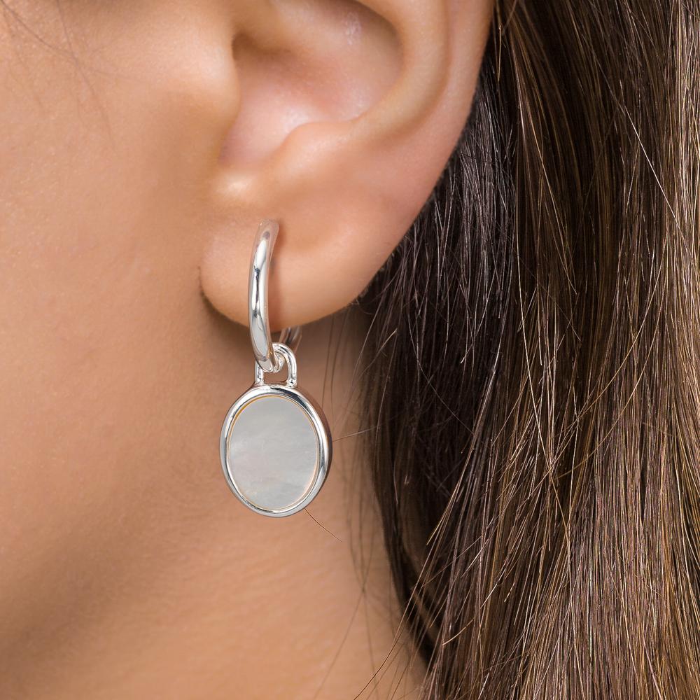 Creolen mit Einhänger Silber Perlmutt weiss, 2 Perlen 9-9.5 mm Ø14 mm